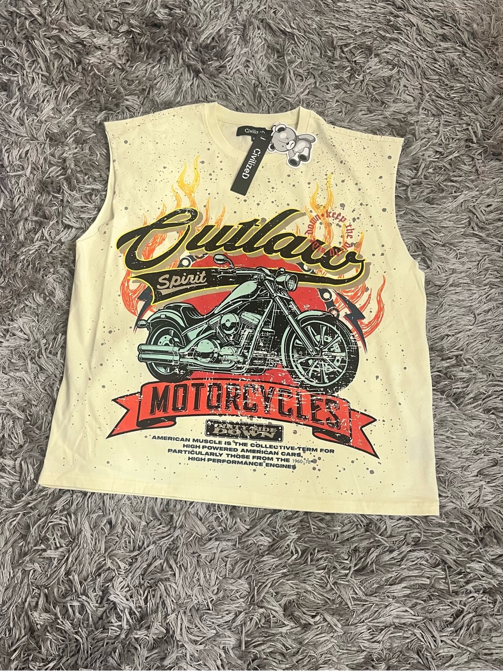 Civilized Outlaw Spirit Motorcycle Graphic Tank Top - Cream 2XL NWT